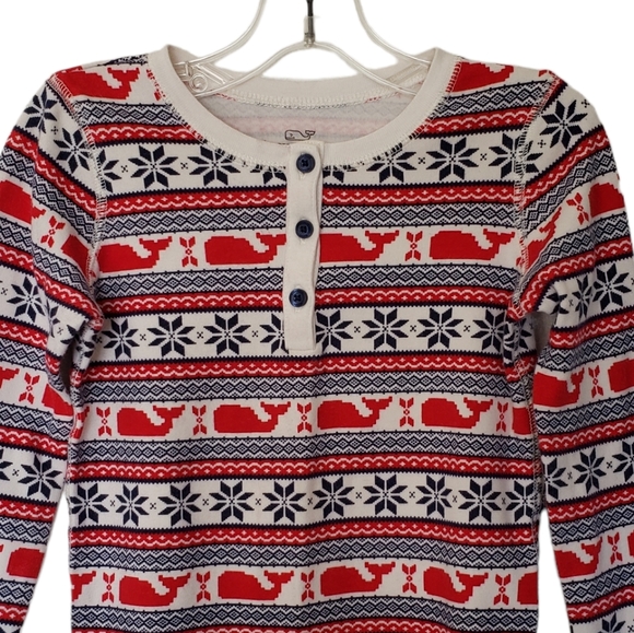 Vinyard Vines Kids Girls Pajama Top Size 5 White Blue Red Snowflake Whale Henley - Picture 7 of 7
